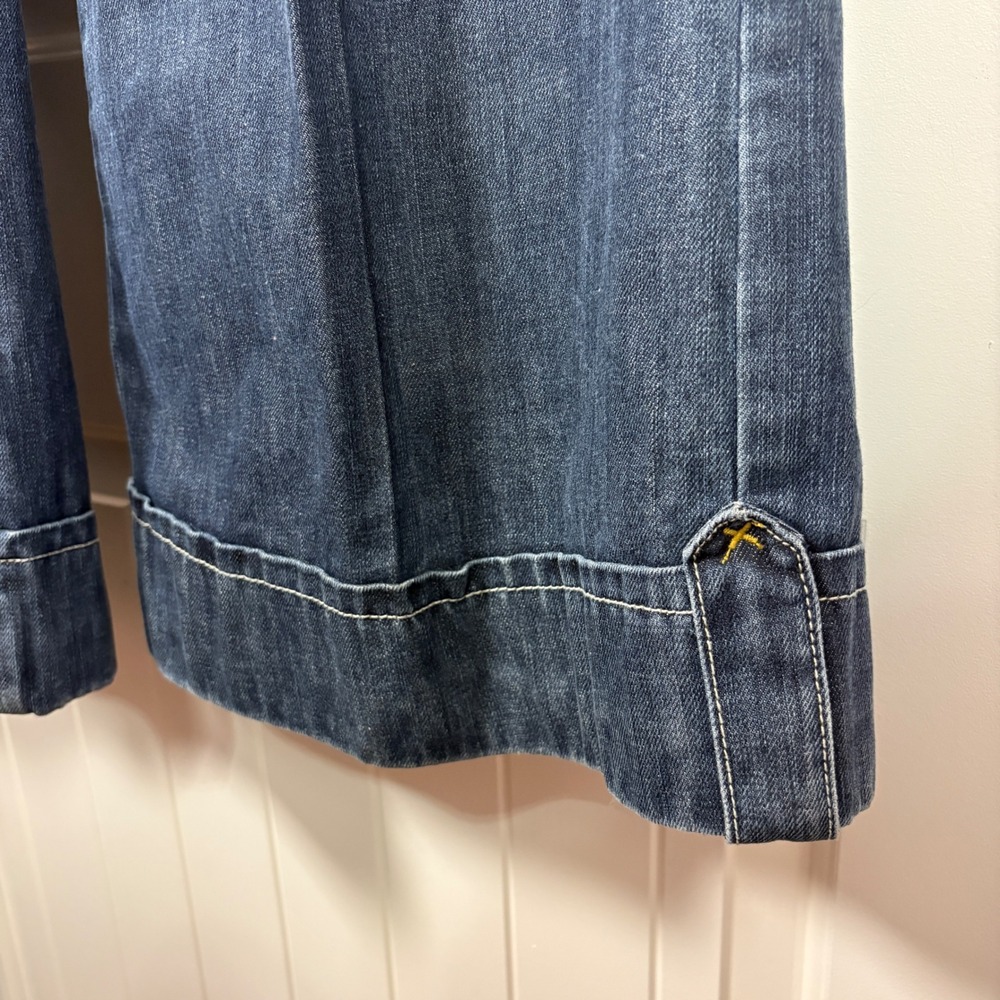 Venezia Dark Wash High Rise Wide Leg Trouser Jeans with Front Pleats and Cuffs - Picture 5 of 10